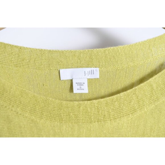 J Jill Lightweight Sweater Medium Linen Green Chartreuse Beachy 3/4 Sleeve - Picture 6 of 9